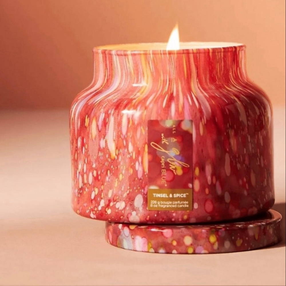 Anthropologie Tinsel & Spice Candle - Red and Pink